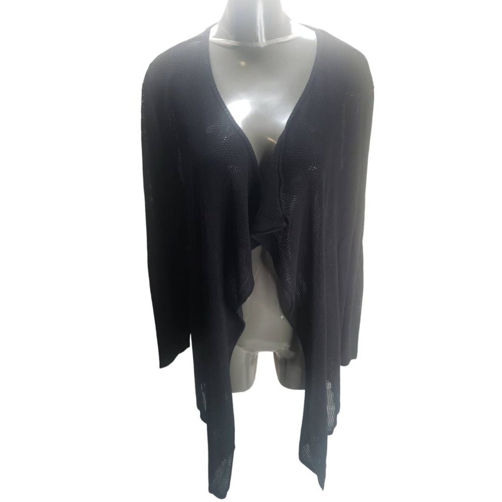 August Women's Black Silk Long Sleeve Open Front Cardigan Sweater Size XL